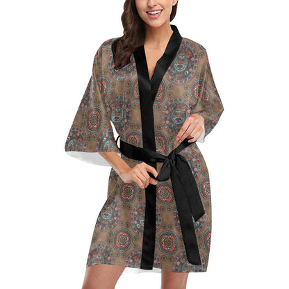 Calendar Aztec Design Print Pattern Women Short Kimono Robe