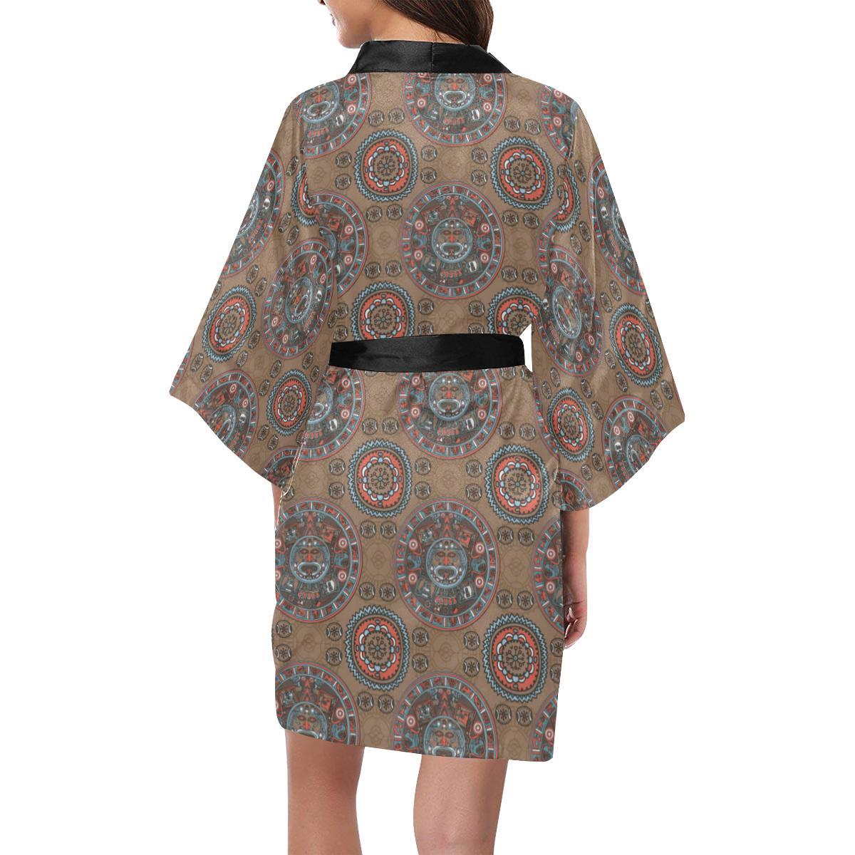 Calendar Aztec Design Print Pattern Women Short Kimono Robe