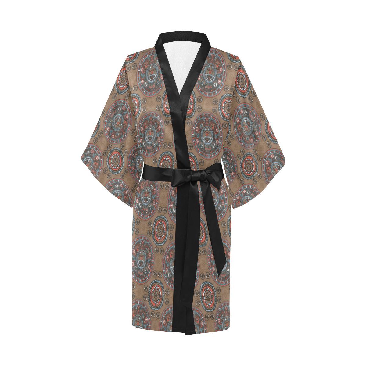 Calendar Aztec Design Print Pattern Women Short Kimono Robe