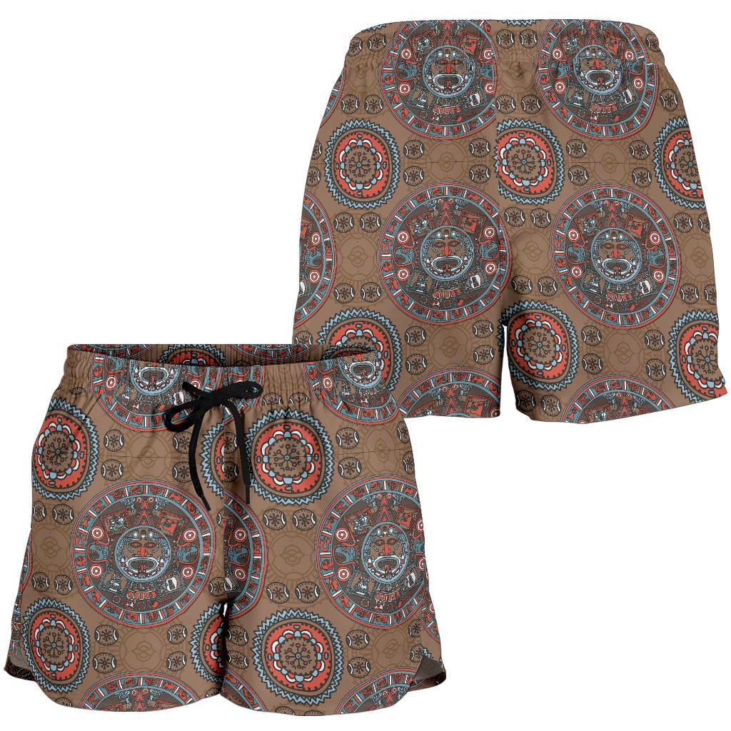 Calendar Aztec Design Print Pattern Women Shorts-JTAMIGO.COM