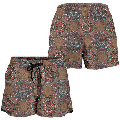 Calendar Aztec Design Print Pattern Women Shorts-JTAMIGO.COM
