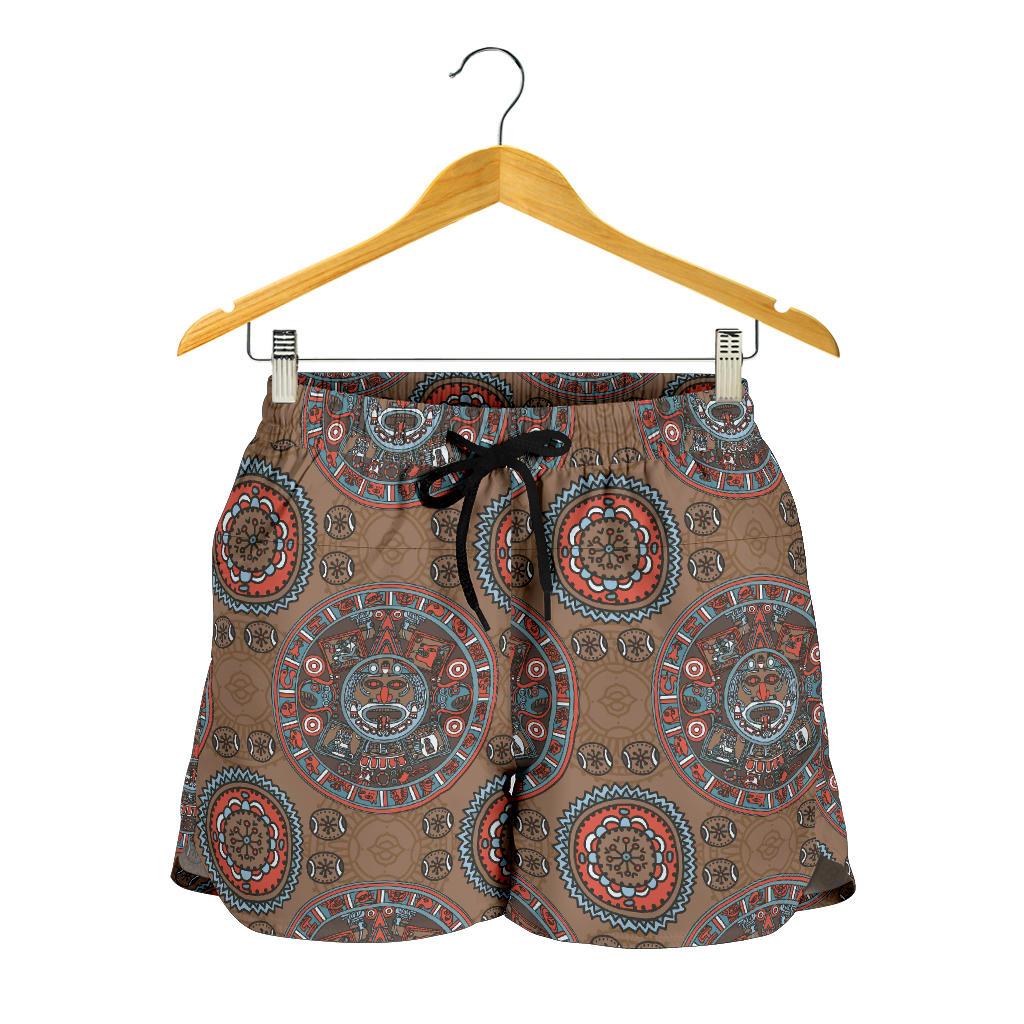 Calendar Aztec Design Print Pattern Women Shorts-JTAMIGO.COM