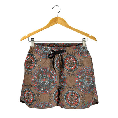 Calendar Aztec Design Print Pattern Women Shorts-JTAMIGO.COM
