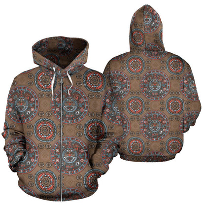 Calendar Aztec Design Print Pattern Zip Up Hoodie