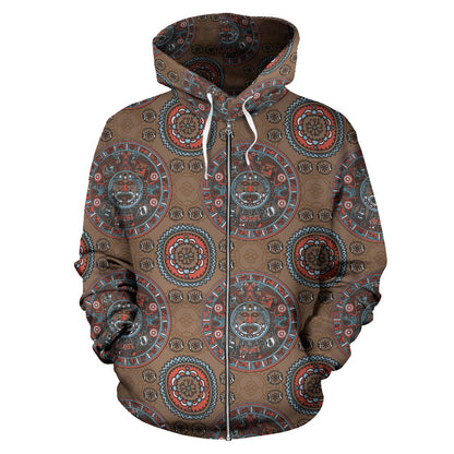 Calendar Aztec Design Print Pattern Zip Up Hoodie