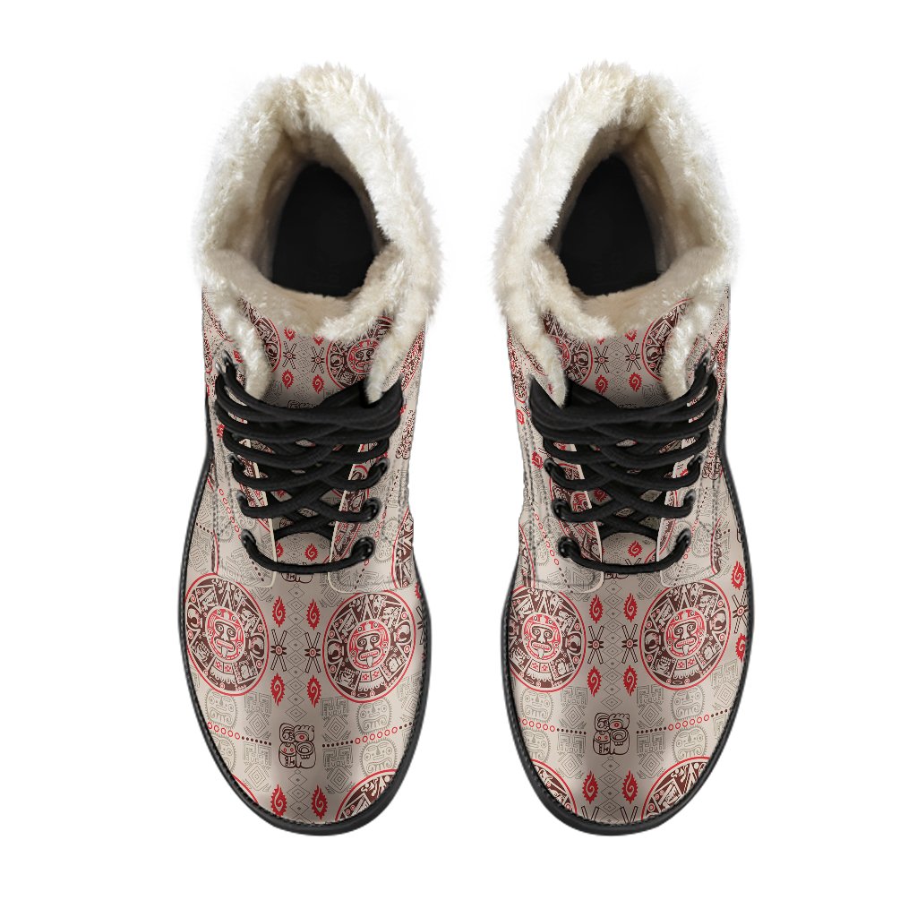 Calendar Aztec Print Pattern Faux Fur Leather Boots-JTAMIGO.COM