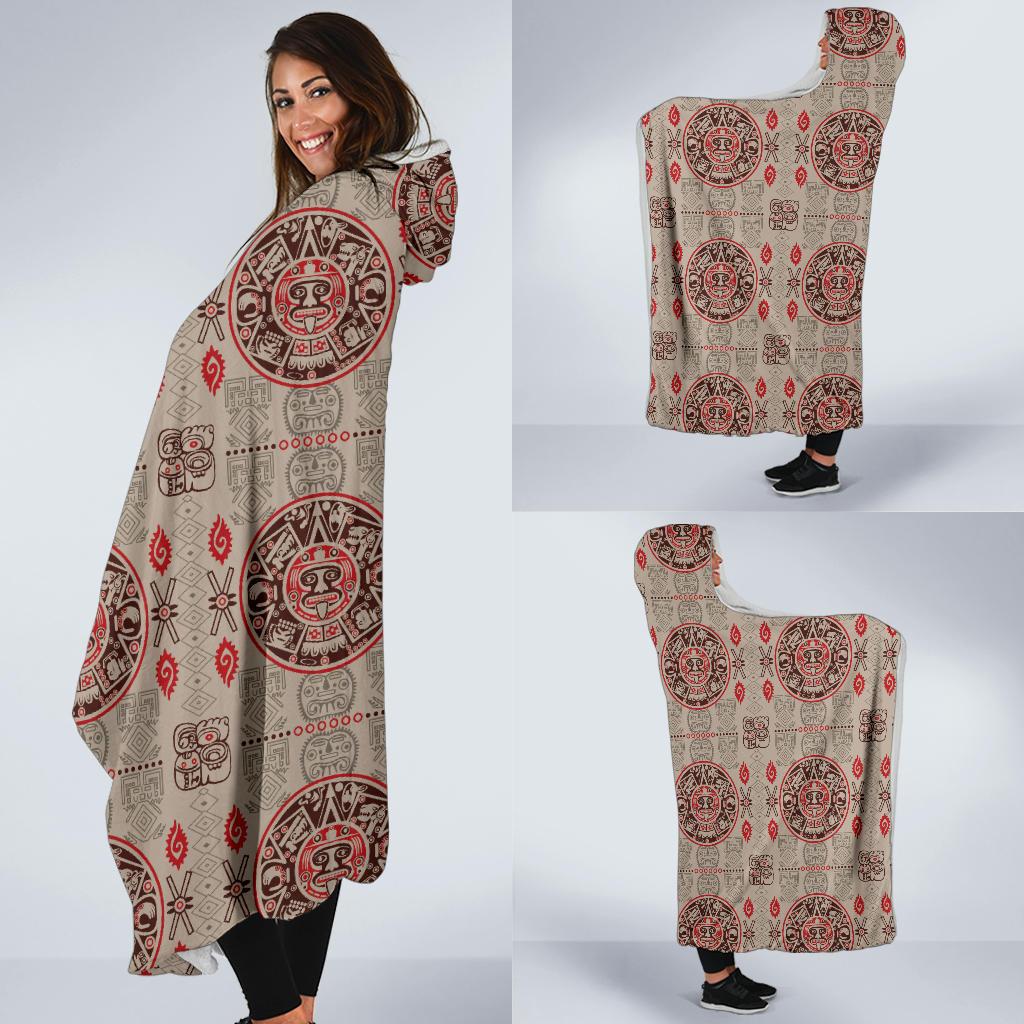 Calendar Aztec Print Pattern Hooded Blanket-JTAMIGO.COM