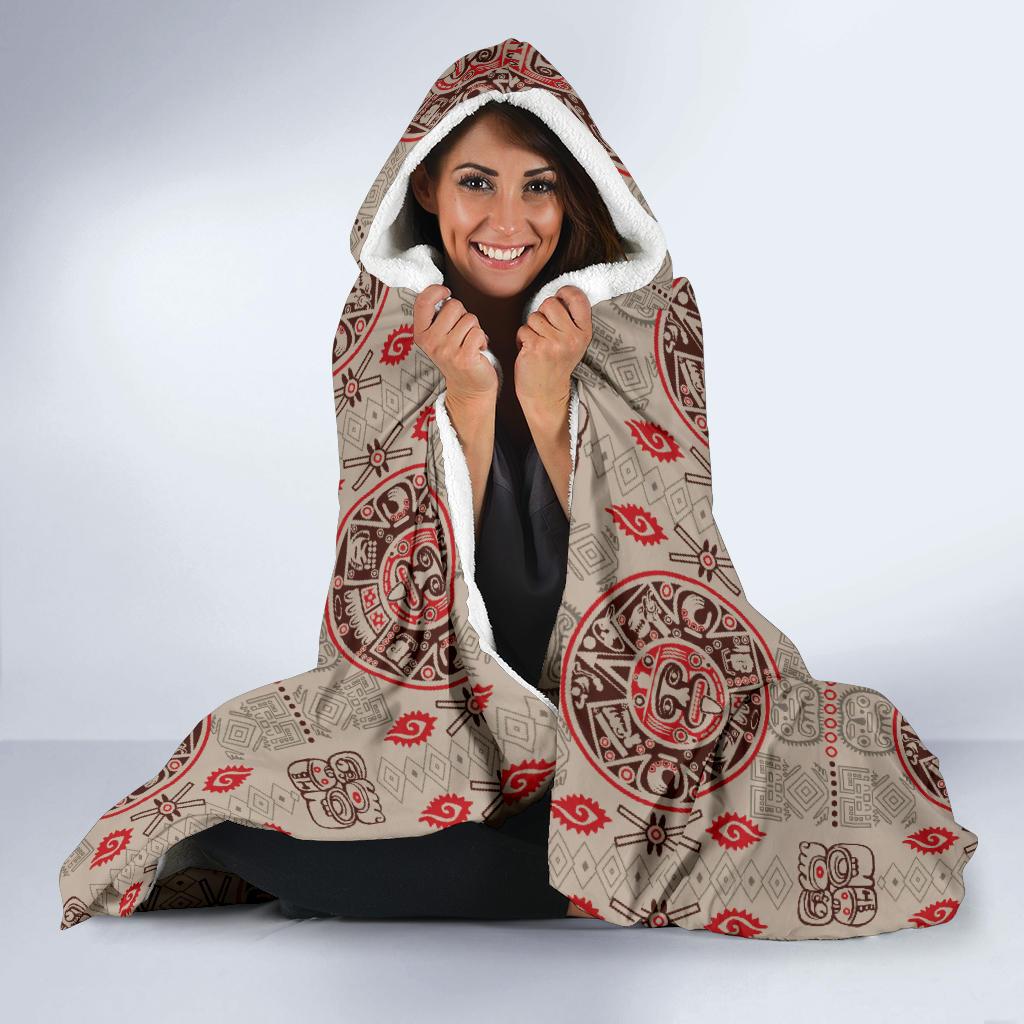 Calendar Aztec Print Pattern Hooded Blanket-JTAMIGO.COM
