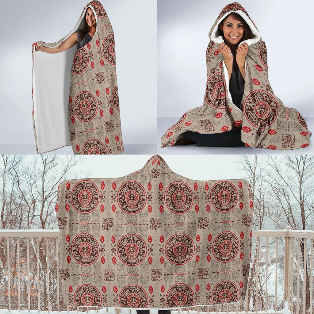 Calendar Aztec Print Pattern Hooded Blanket-JTAMIGO.COM
