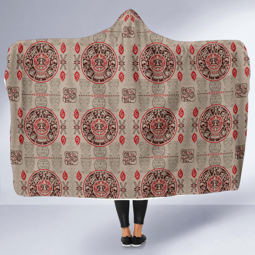 Calendar Aztec Print Pattern Hooded Blanket-JTAMIGO.COM