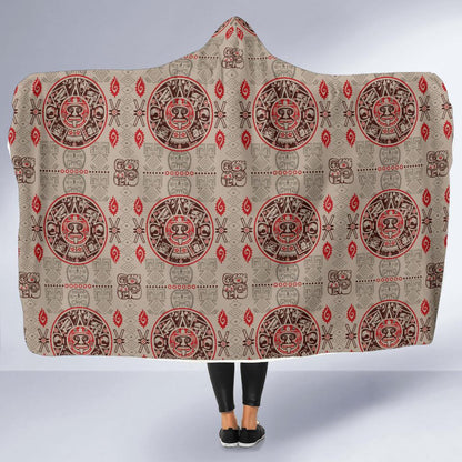 Calendar Aztec Print Pattern Hooded Blanket-JTAMIGO.COM