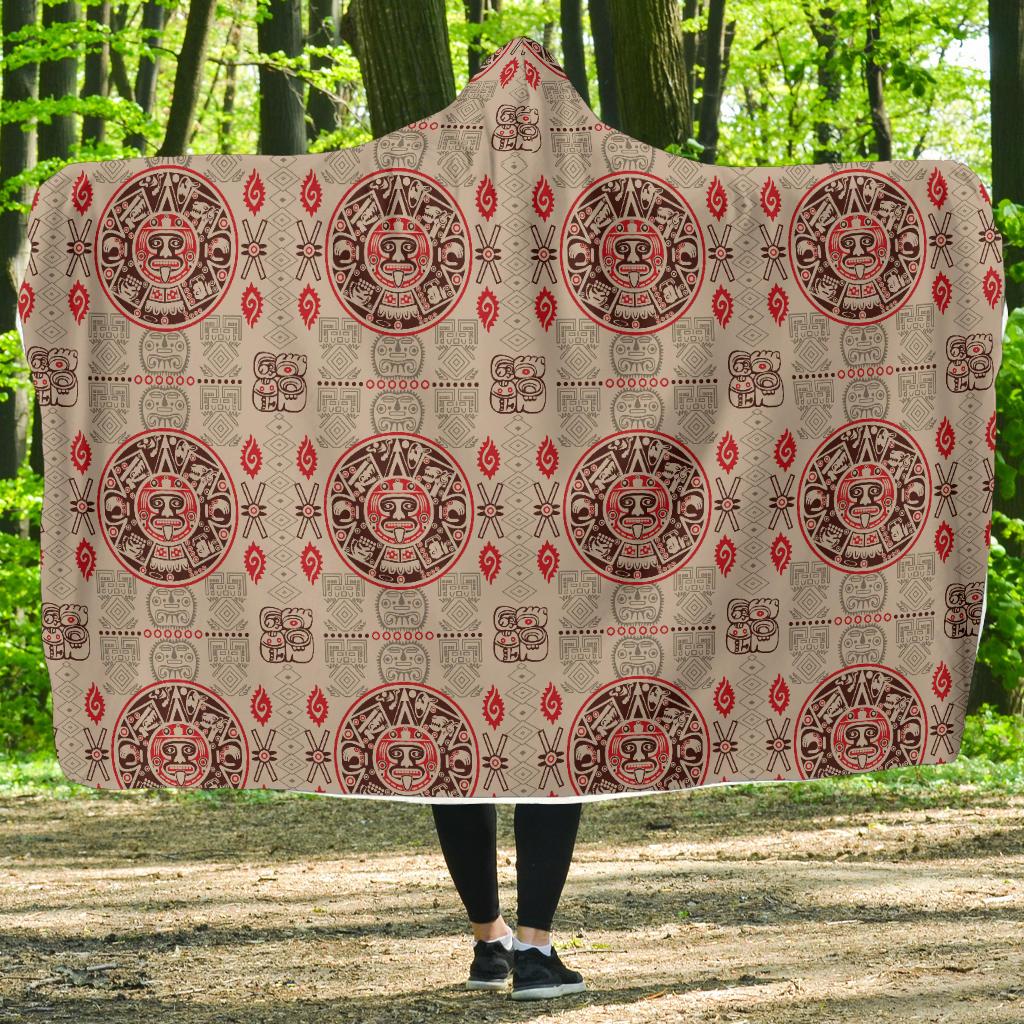 Calendar Aztec Print Pattern Hooded Blanket-JTAMIGO.COM