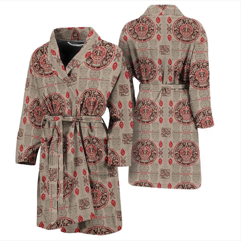 Calendar Aztec Print Pattern Men Bath Robe-JTAMIGO.COM