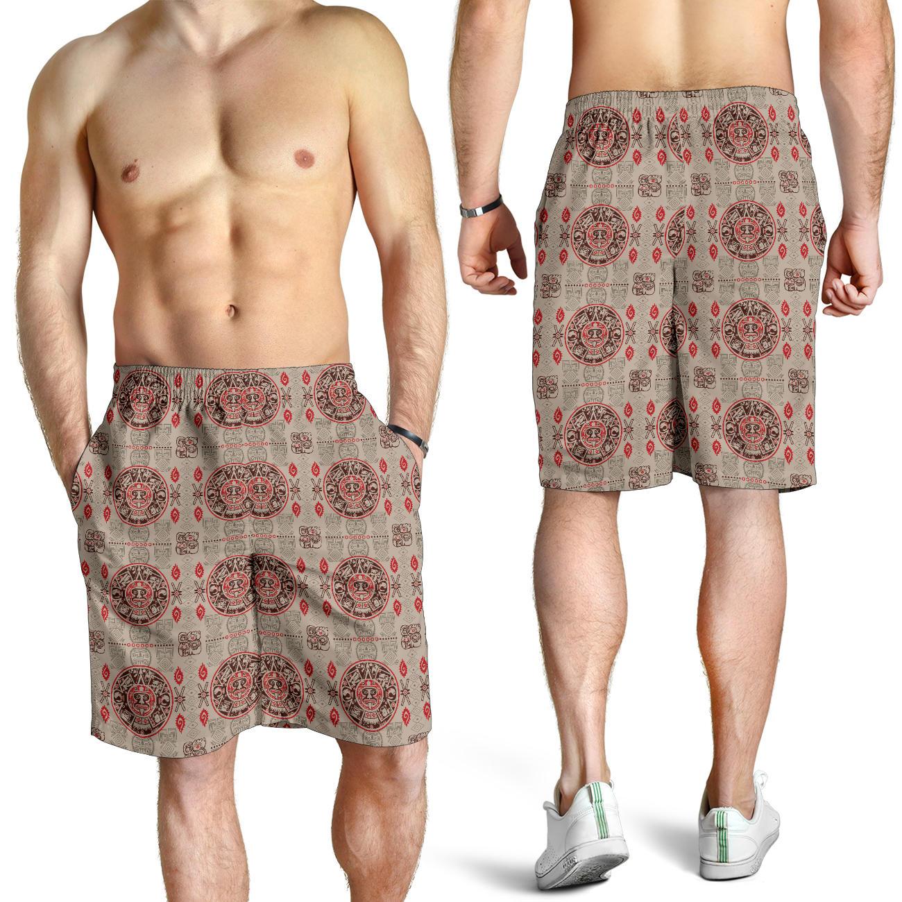 Calendar Aztec Print Pattern Mens Shorts-JTAMIGO.COM