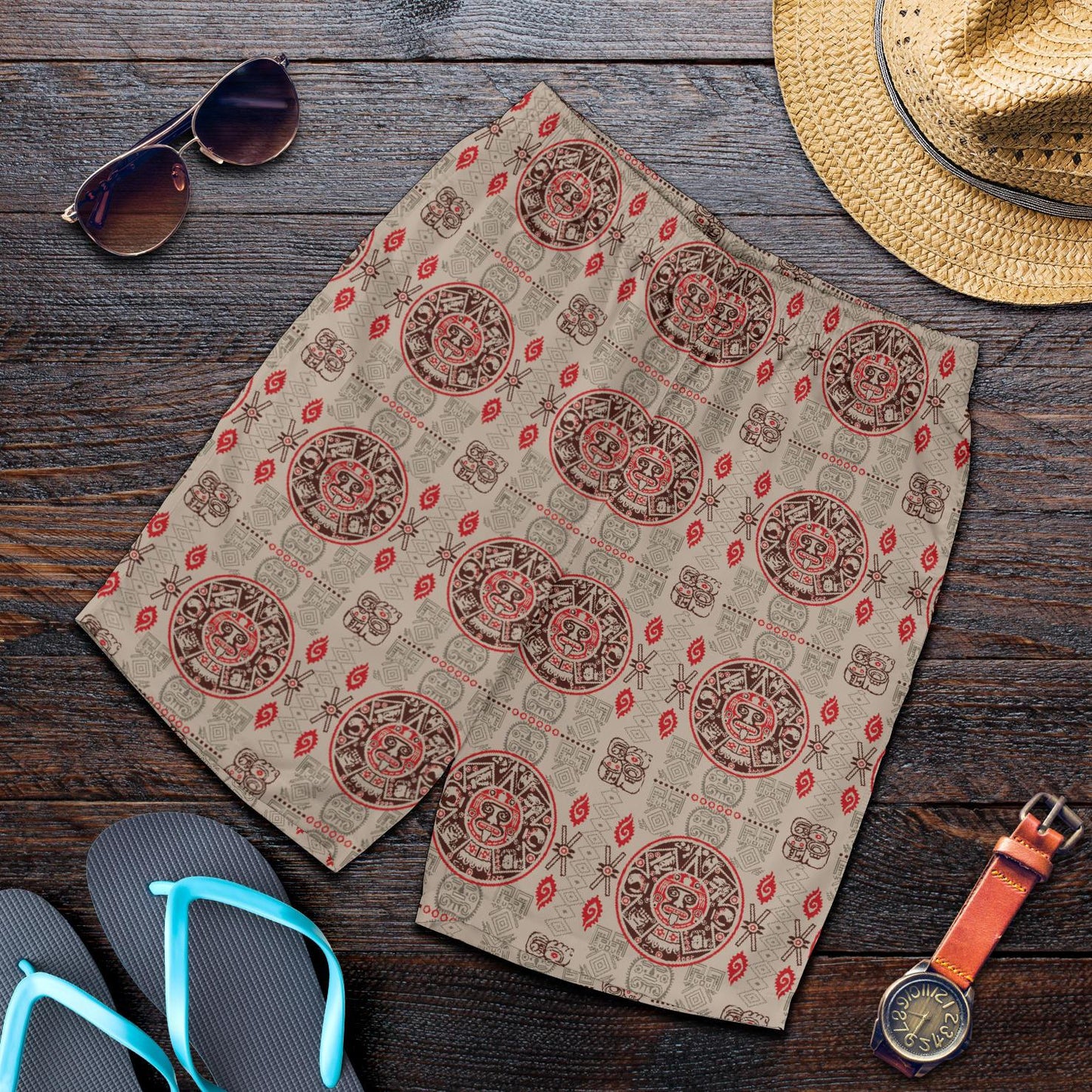 Calendar Aztec Print Pattern Mens Shorts-JTAMIGO.COM