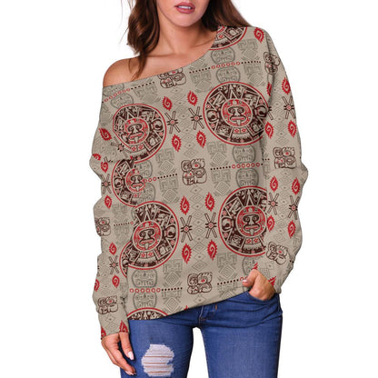 Calendar Aztec Print Pattern Off Shoulder Sweatshirt