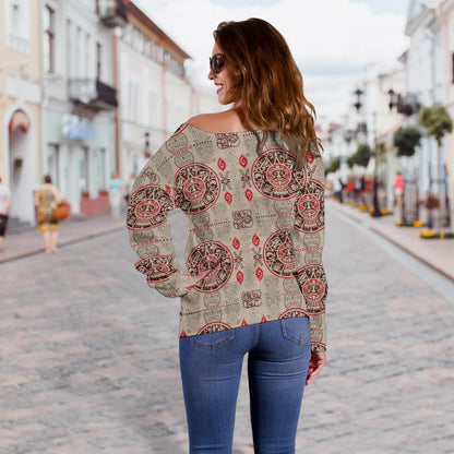 Calendar Aztec Print Pattern Off Shoulder Sweatshirt