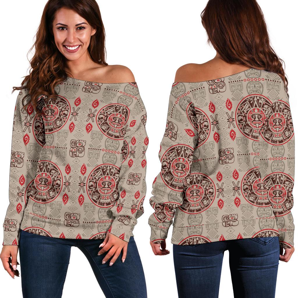 Calendar Aztec Print Pattern Off Shoulder Sweatshirt