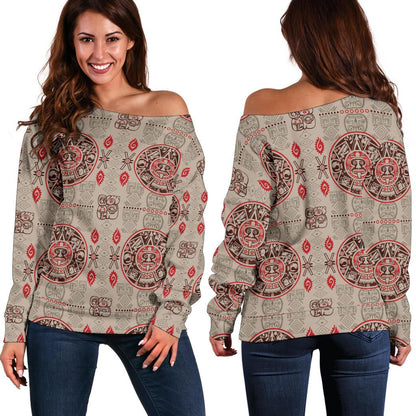 Calendar Aztec Print Pattern Off Shoulder Sweatshirt