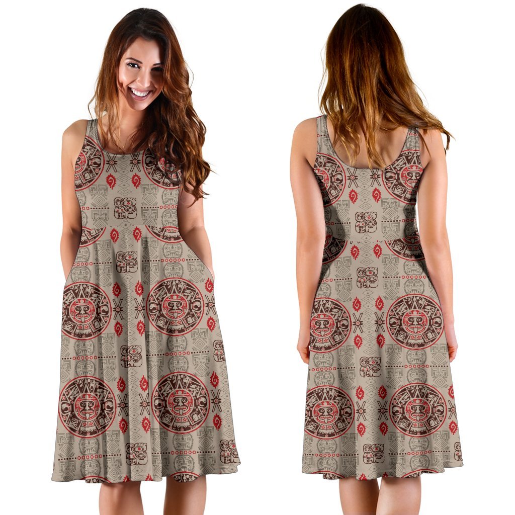 Calendar Aztec Print Pattern Sleeveless Dress
