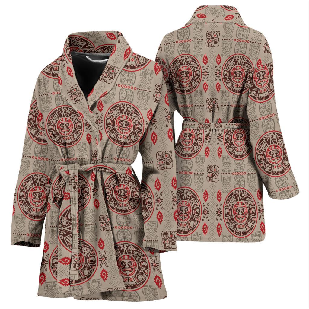 Calendar Aztec Print Pattern Women Bath Robe-JTAMIGO.COM