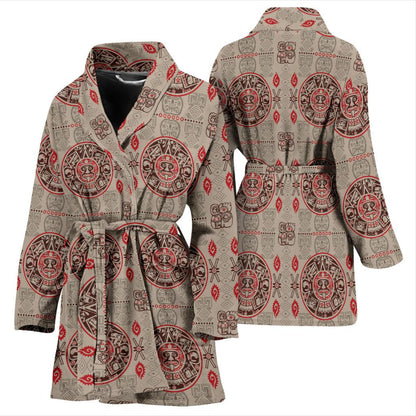 Calendar Aztec Print Pattern Women Bath Robe-JTAMIGO.COM