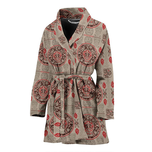 Calendar Aztec Print Pattern Women Bath Robe-JTAMIGO.COM