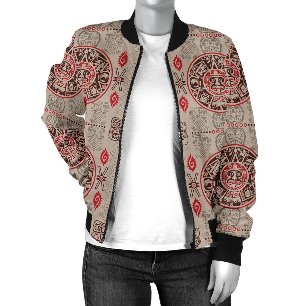 Calendar Aztec Print Pattern Women Casual Bomber Jacket