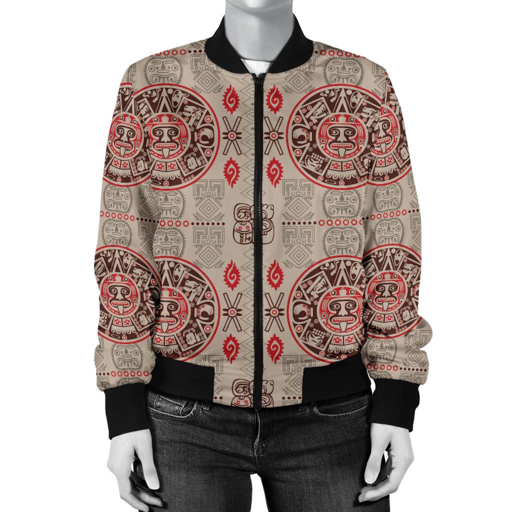 Calendar Aztec Print Pattern Women Casual Bomber Jacket