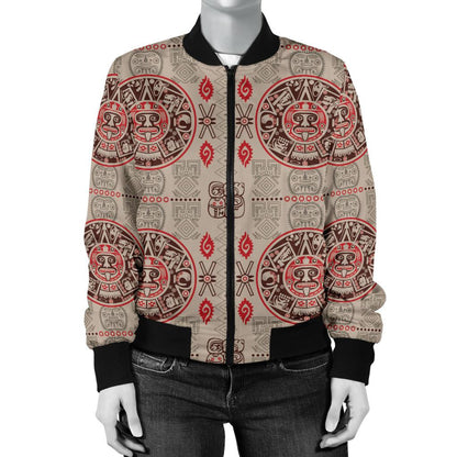 Calendar Aztec Print Pattern Women Casual Bomber Jacket