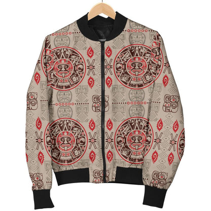 Calendar Aztec Print Pattern Women Casual Bomber Jacket