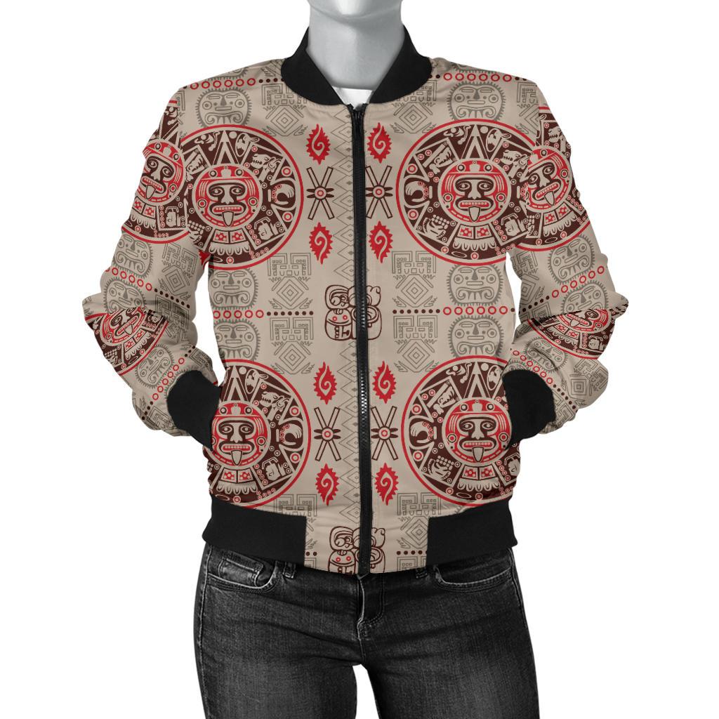 Calendar Aztec Print Pattern Women Casual Bomber Jacket