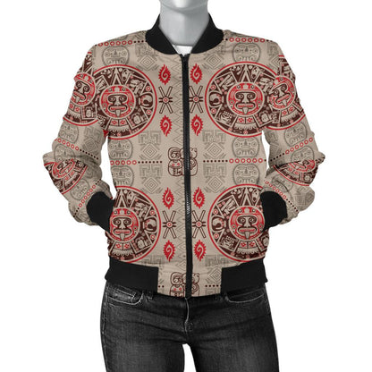 Calendar Aztec Print Pattern Women Casual Bomber Jacket