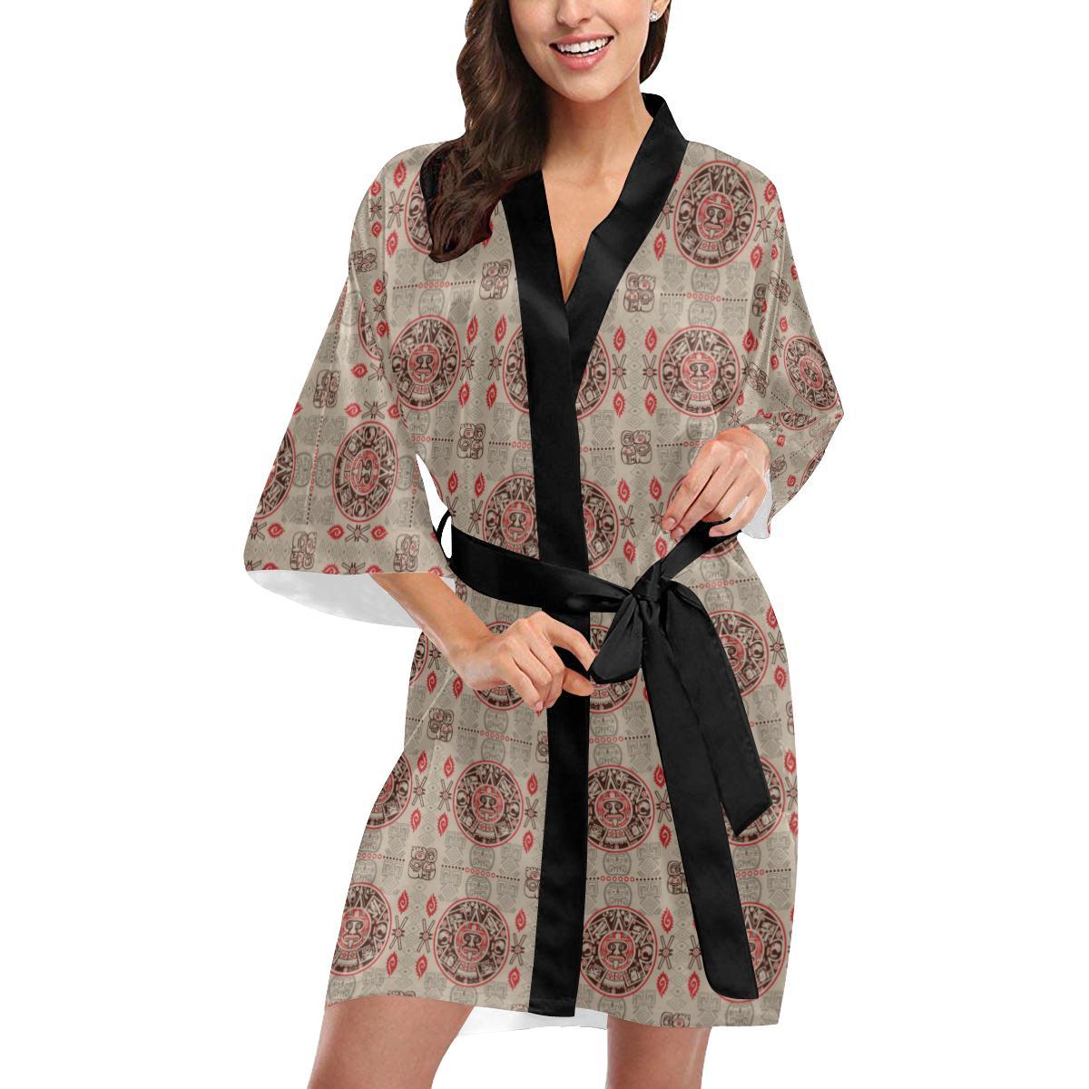 Calendar Aztec Print Pattern Women Short Kimono Robe