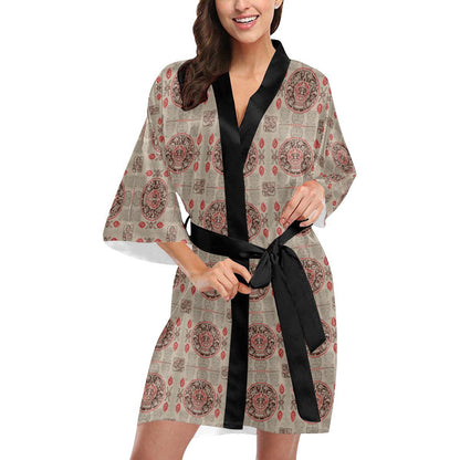 Calendar Aztec Print Pattern Women Short Kimono Robe