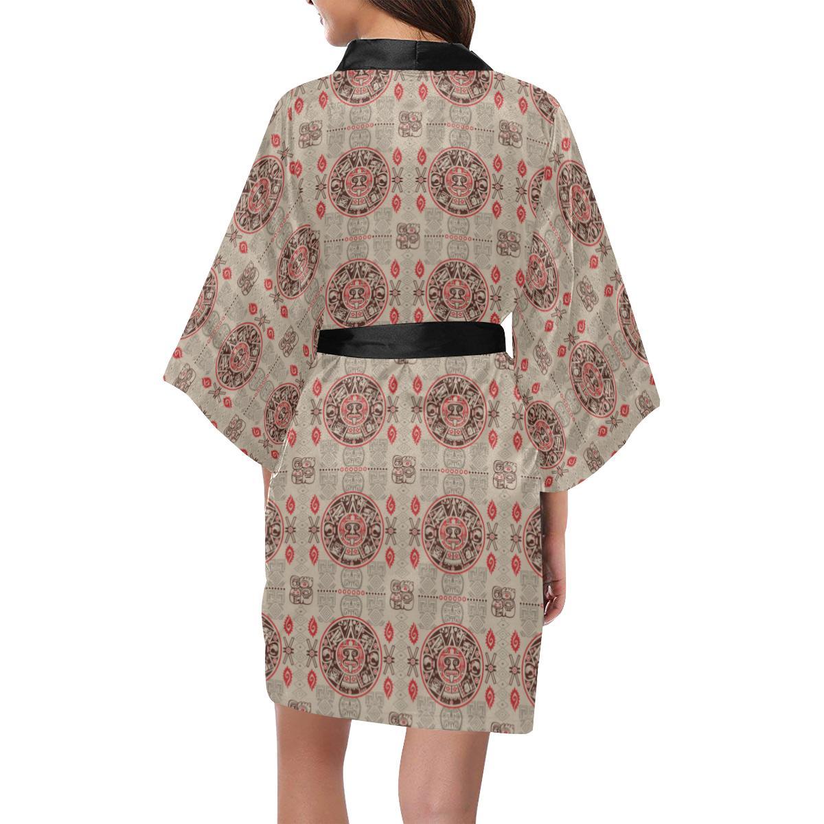 Calendar Aztec Print Pattern Women Short Kimono Robe