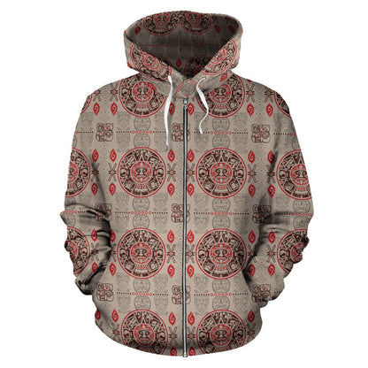 Calendar Aztec Print Pattern Zip Up Hoodie