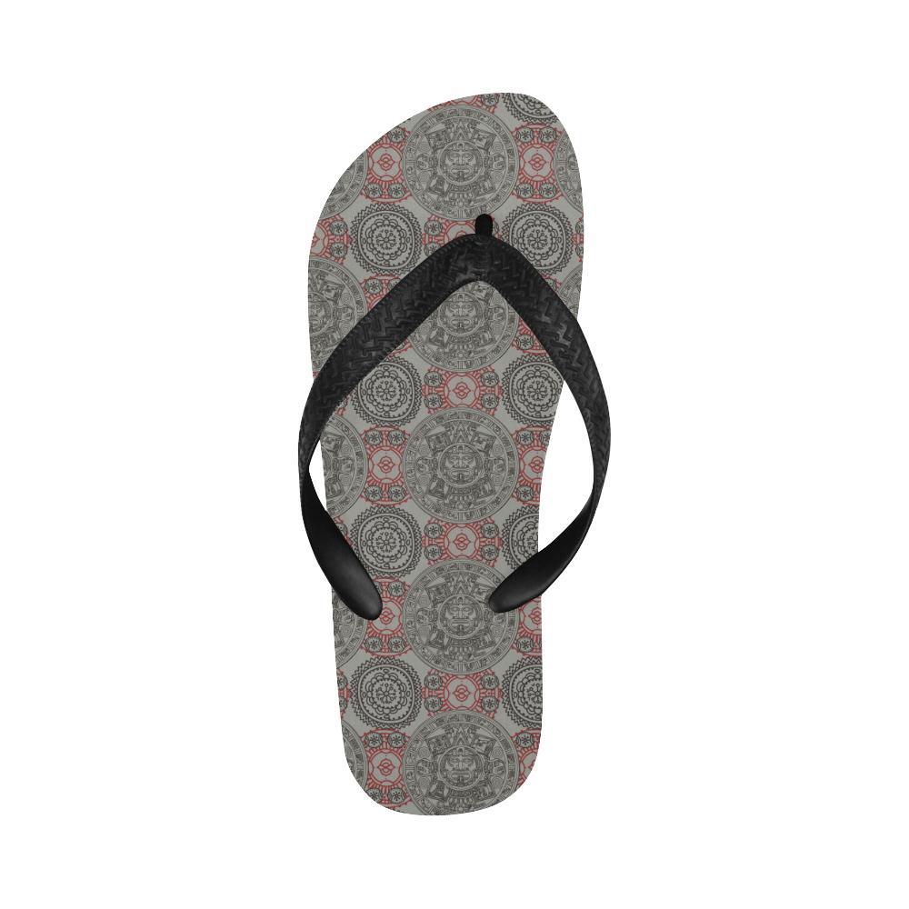Calendar Aztec Style Print Pattern Flip Flops-JTAMIGO.COM