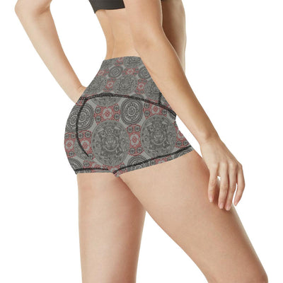 Calendar Aztec Style Print Pattern High Waisted Spandex Shorts-JTAMIGO.COM