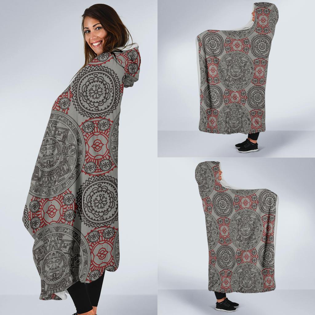 Calendar Aztec Style Print Pattern Hooded Blanket-JTAMIGO.COM