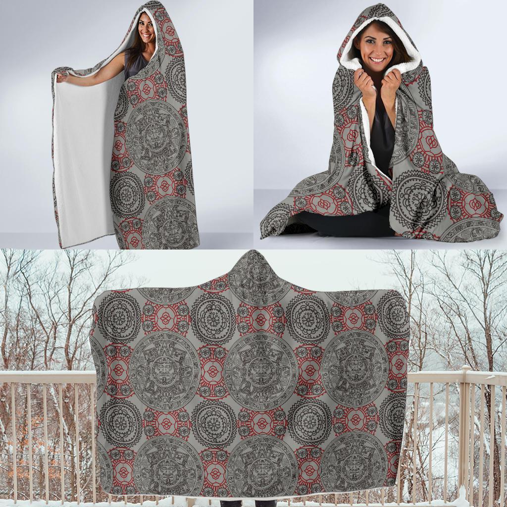 Calendar Aztec Style Print Pattern Hooded Blanket-JTAMIGO.COM