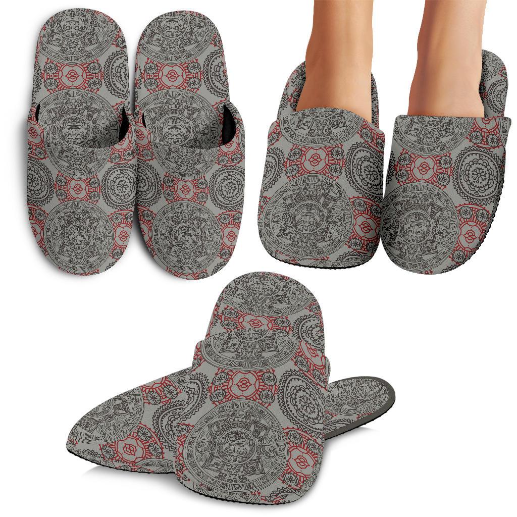 Calendar Aztec Style Print Pattern House Slippers
