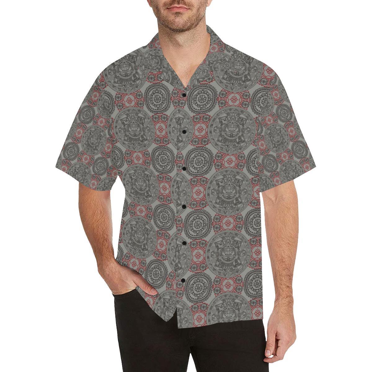 Calendar Aztec Style Print Pattern Men Aloha Hawaiian Shirt