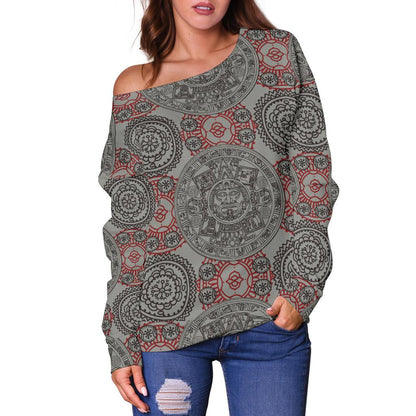 Calendar Aztec Style Print Pattern Off Shoulder Sweatshirt