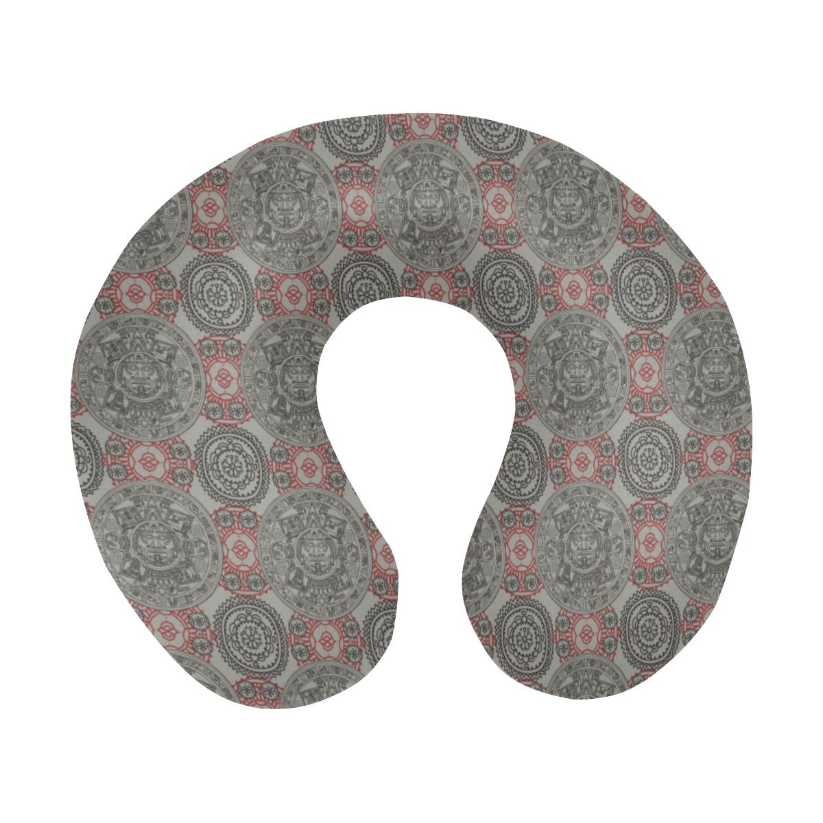 Calendar Aztec Style Print Pattern U-Shaped Travel Neck Pillow-JTAMIGO.COM