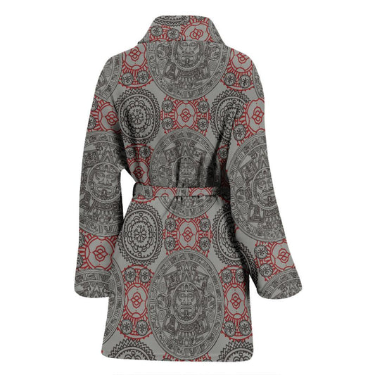 Calendar Aztec Style Print Pattern Women Bath Robe-JTAMIGO.COM