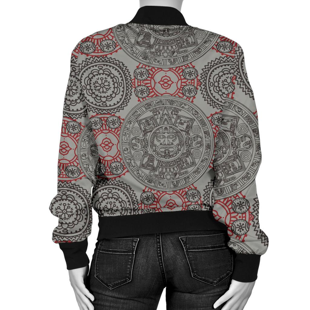 Calendar Aztec Style Print Pattern Women Casual Bomber Jacket
