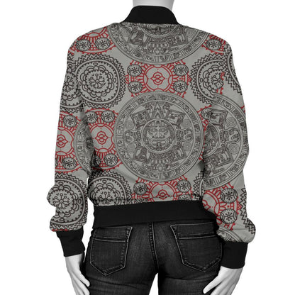 Calendar Aztec Style Print Pattern Women Casual Bomber Jacket