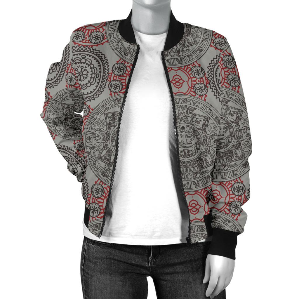 Calendar Aztec Style Print Pattern Women Casual Bomber Jacket