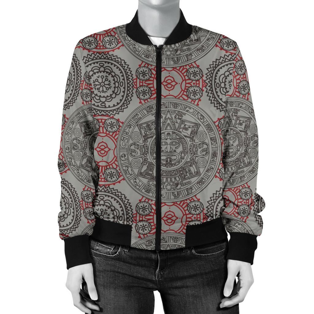 Calendar Aztec Style Print Pattern Women Casual Bomber Jacket